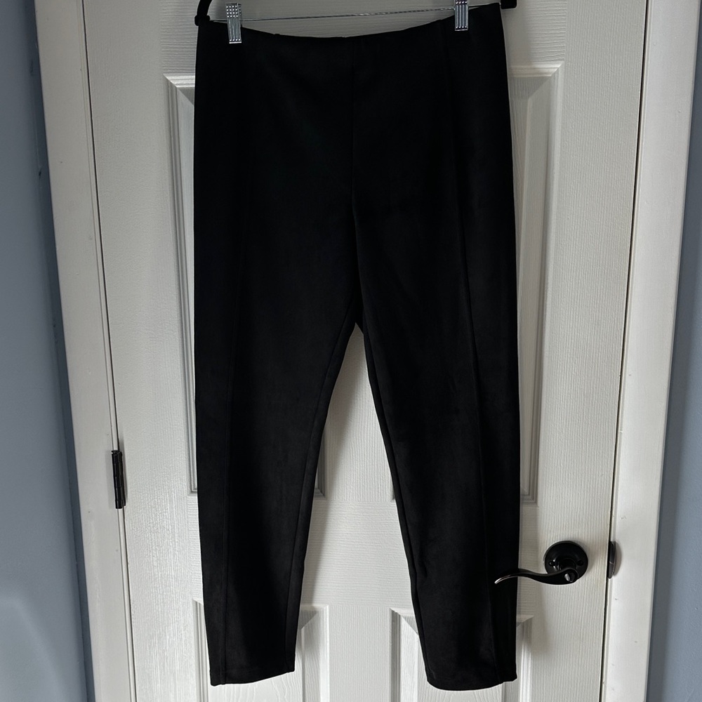 T Tahari Black Faux Leather Sueded Pull-On Pants Size Large